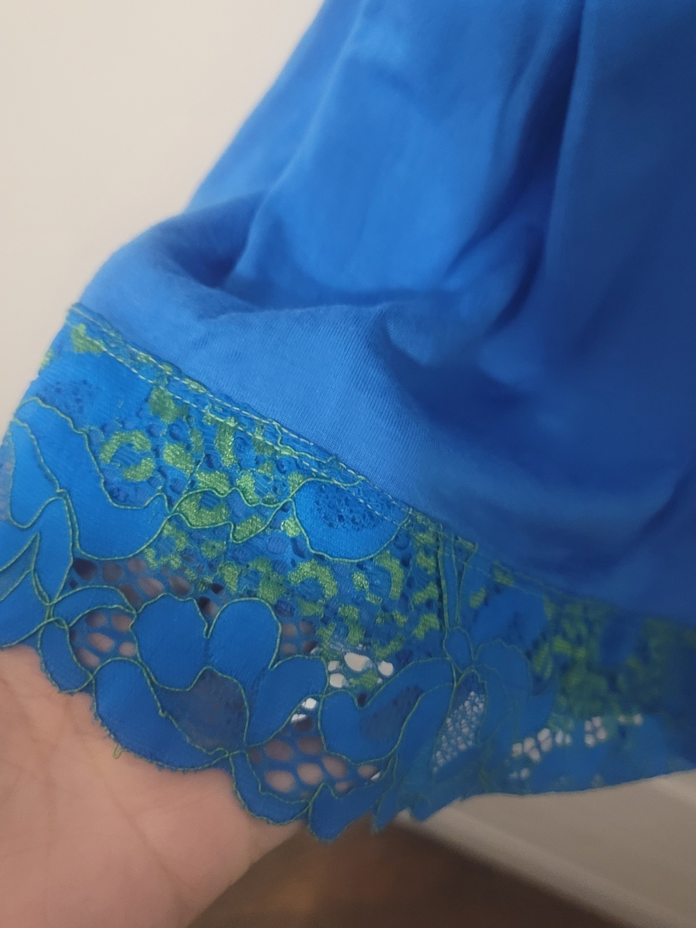 Natori Blue Slip Chemise with Green Lace Accents - Picture 4 of 6